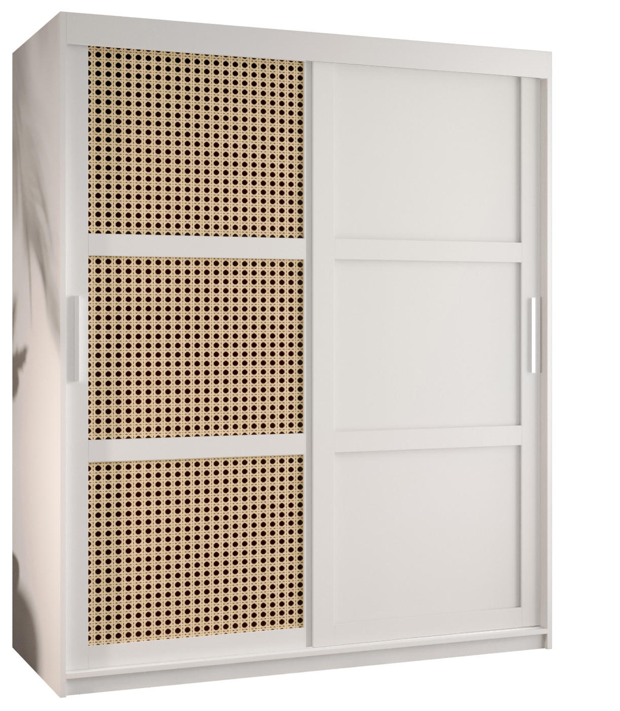 SCHWEBETÜRENSCHRANK 200/150/62 2-türig - Silberfarben/Weiß, Holz/Kunststoff (150/200/62cm) - MÖBEL KRYSPOL