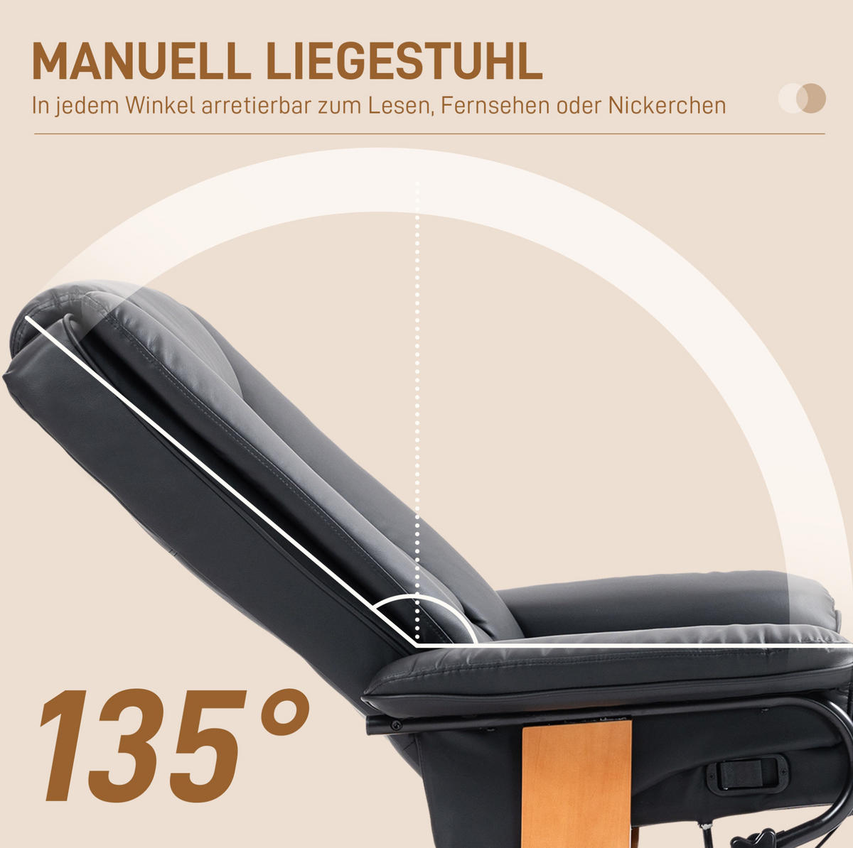 RELAXSESSEL 78/88/103 cm in Schwarz drehbar mit Liegefunktion - Schwarz, Leder (78/103/88cm) - BEAOK