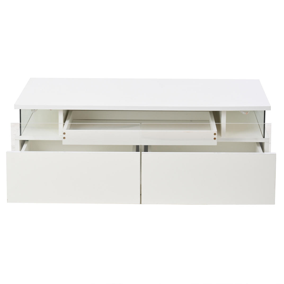 COUCHTISCH 90/45/35,5 cm in Weiß mit LED-Beleuchtung und 2 Schubladen - Weiß, Holzwerkstoff (90/45/35.5cm) - Flora Grace