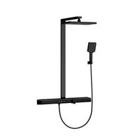 ÜBERKOPFBRAUSESET mit Großer Ablagefläche Brausethermostat Schwarz - Schwarz, Metall (66.5/198.6/71.1cm) - EMKE