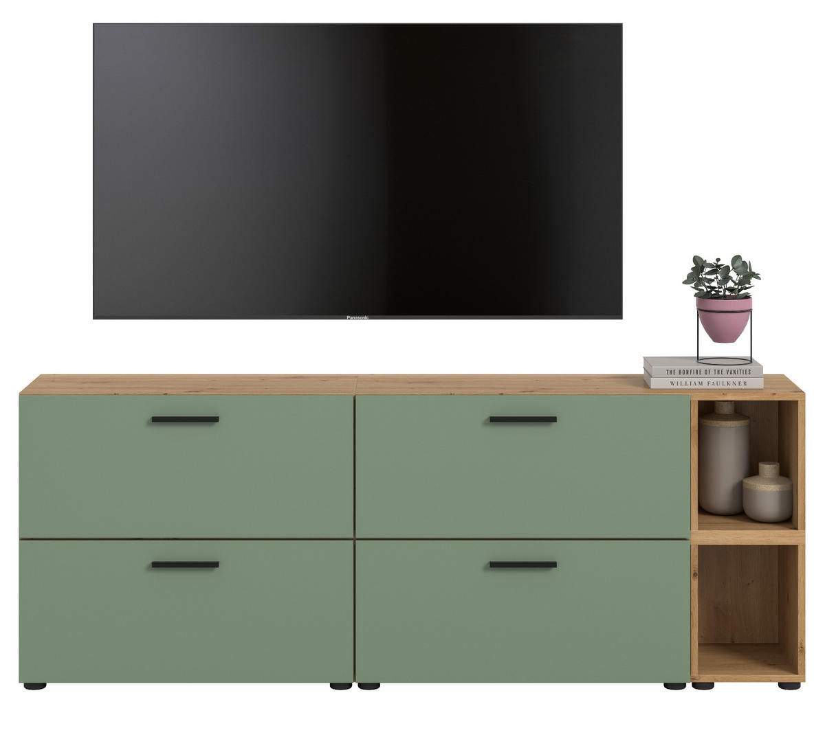 TV-LOWBOARD Grün, Eiche Artisan 176 cm, Fernsehtisch hängend / stehend - Schwarz/Eiche Artisan, Holzwerkstoff/Kunststoff (176/67/34cm) - Inn.Furn