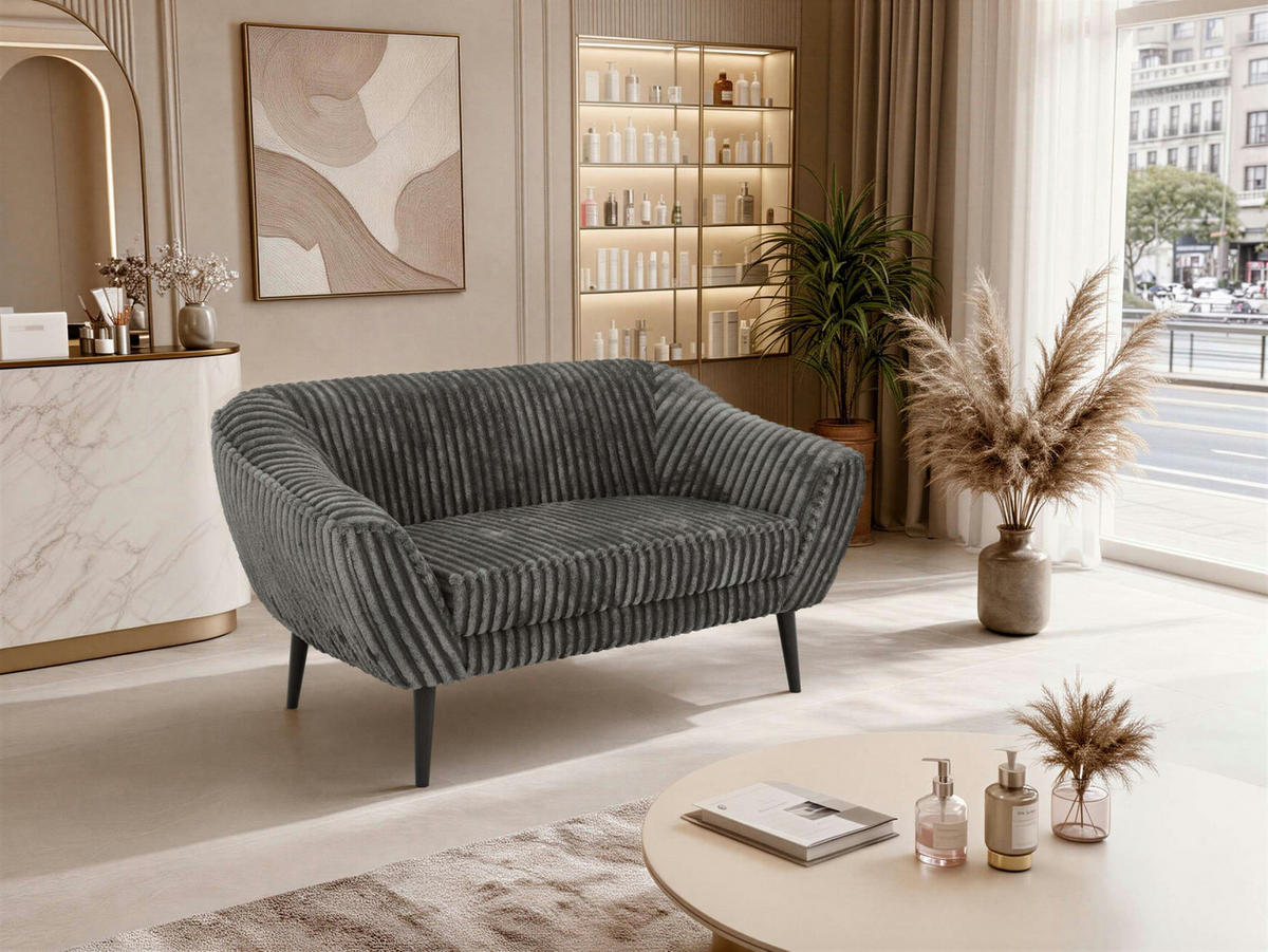 2-SITZER-SOFA PIRS - Grau Cord - Schwarze Beine - Schwarz/Grau, Holzwerkstoff/Textil (140/75/74cm) - MKS