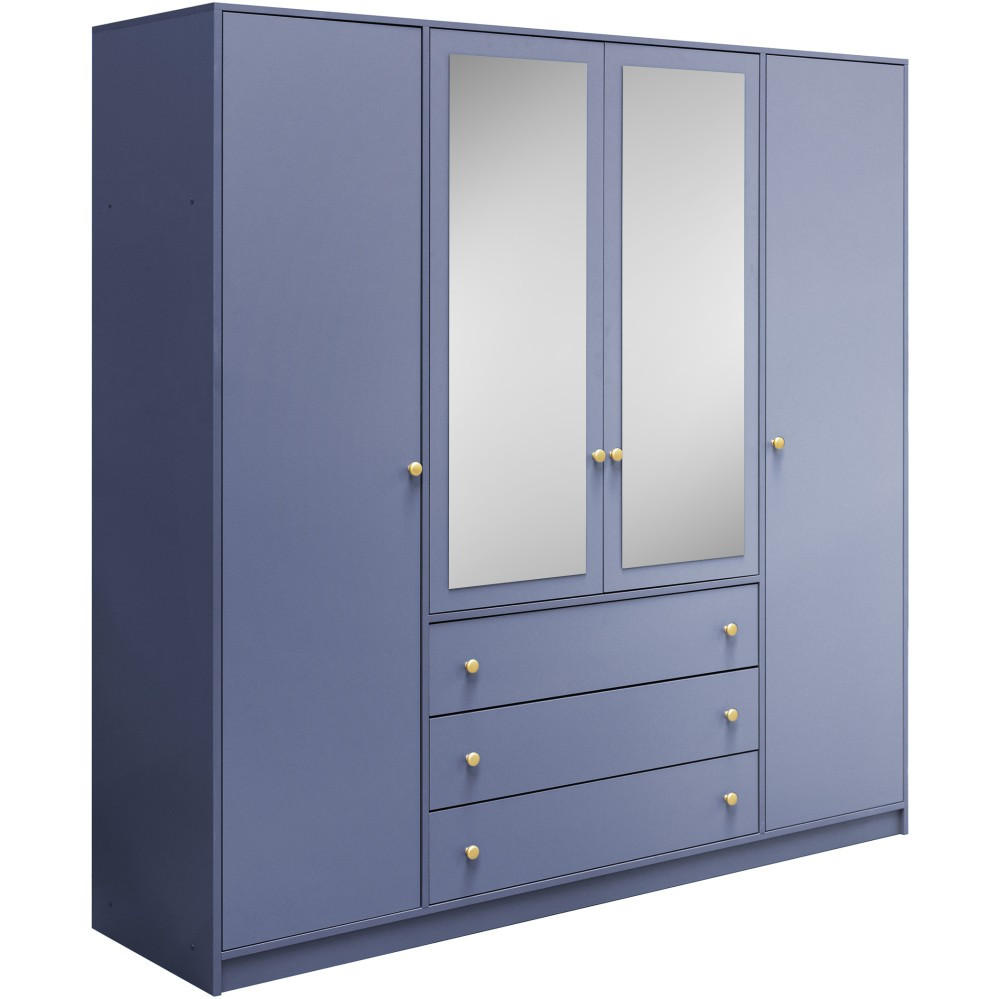 DREHTÜRENSCHRANK Solea Lux mit 4 Türen und 4 Schubladen, Blau - Blau/Goldfarben, Holzwerkstoff (196/200/58cm) - Beautysofa