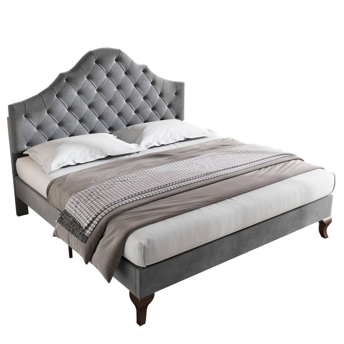 SAMT-POLSTERBETT 140/200 cm in Grau mit gepolstertem Kopfteil und Lattenrost - Grau, Textil (140/200cm) - BEAOK