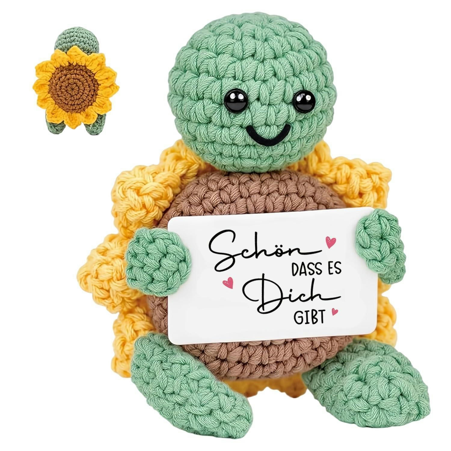 STOFFTIER Schildkröte gehäkelt mit Sonnenblume und Spruch - Multicolor, Textil (1/1cm)