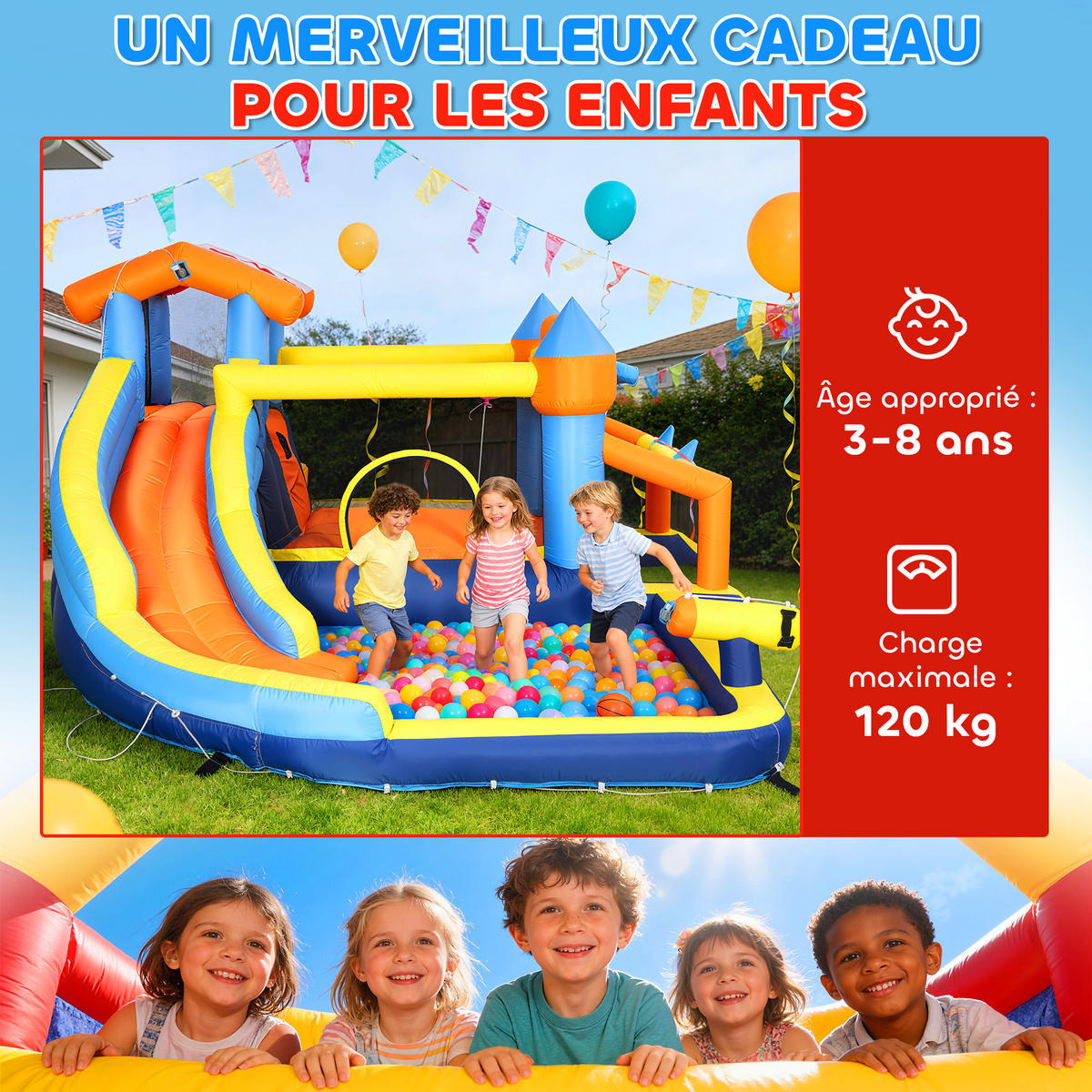 HÜPFBURG DE-18572 8-in-1 mit Wasserspielzeug & Trampolin Bunt - Multicolor, Kunststoff (350/325/210cm) - ComfortXL