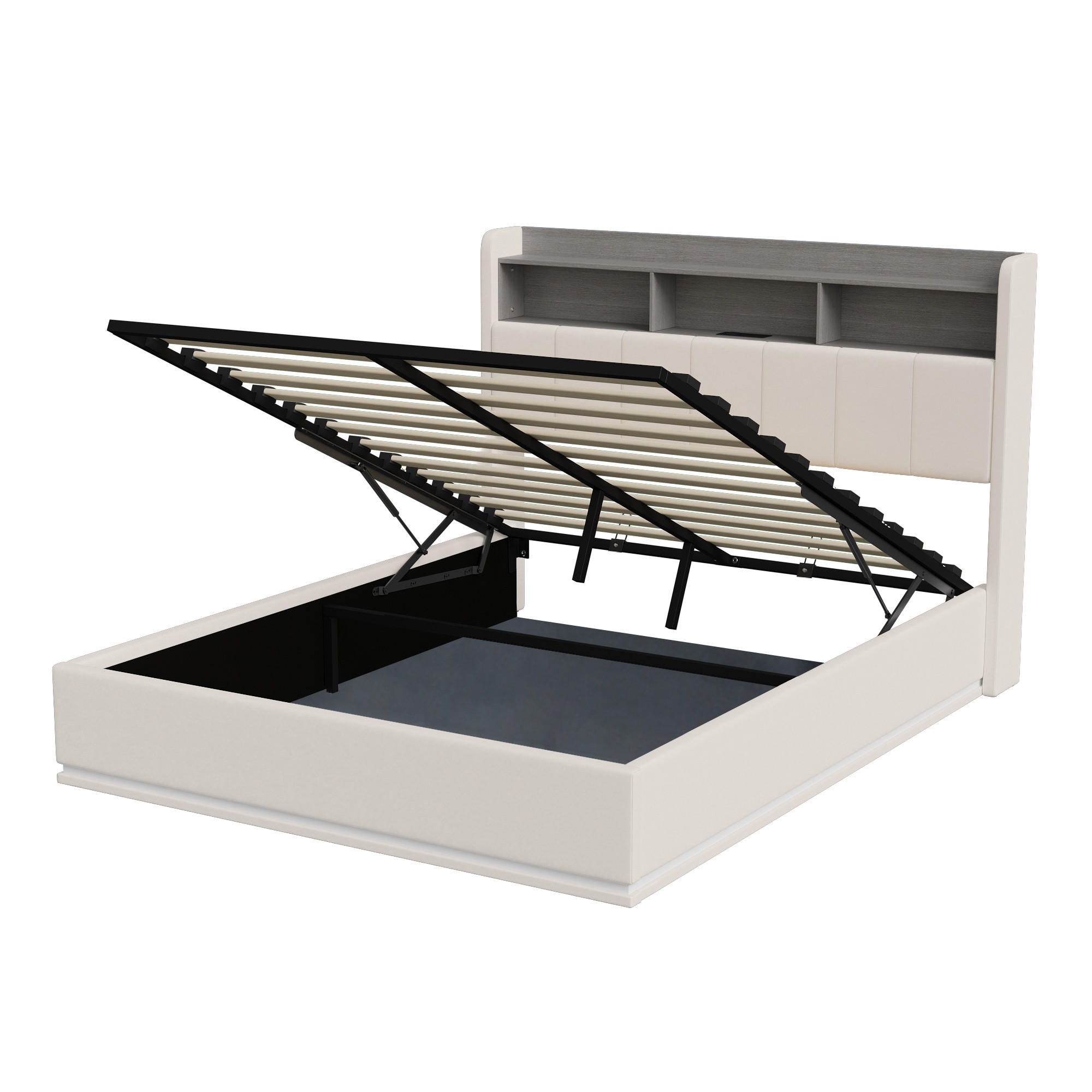 POLSTERBETT 160x200 cm mit Stauraum, LED, USB, Lattenrost, Weiß - Weiß, Metall (160/200cm)