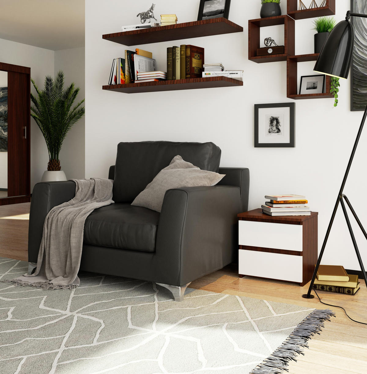 NACHTTISCH Dunkelbraun, Weiß 40/40/35 - Dunkelbraun/Weiß, Holzwerkstoff (40/40/35cm) - RAUMHIRSCH FURNITURE