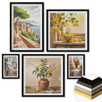 WANDBILDER 5er-Set - 50x50 cm & 20x30 cm & 40x60 cm Schwarzer Rahmen - Hütten am Bergsee Łódź - Schwarz, Kunststoff (40/60cm) - ArtPrintCave
