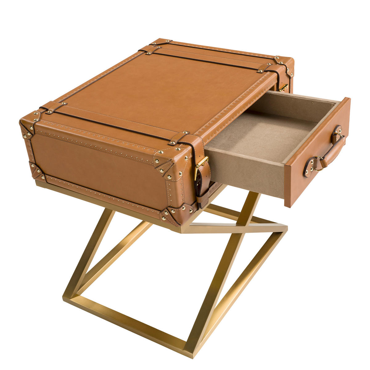 BEISTELLTISCH Rechteckig Kamel Gold 62/47/62 - Braun, Leder (47/62/62cm) - ANGEL CERDA