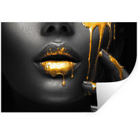 WANDTATTOO Frau - Schwarz - Gold - Gesicht - Lippen 120x80 cm - Goldfarben, Kunststoff (120/80/0.1cm) - MuchoWow