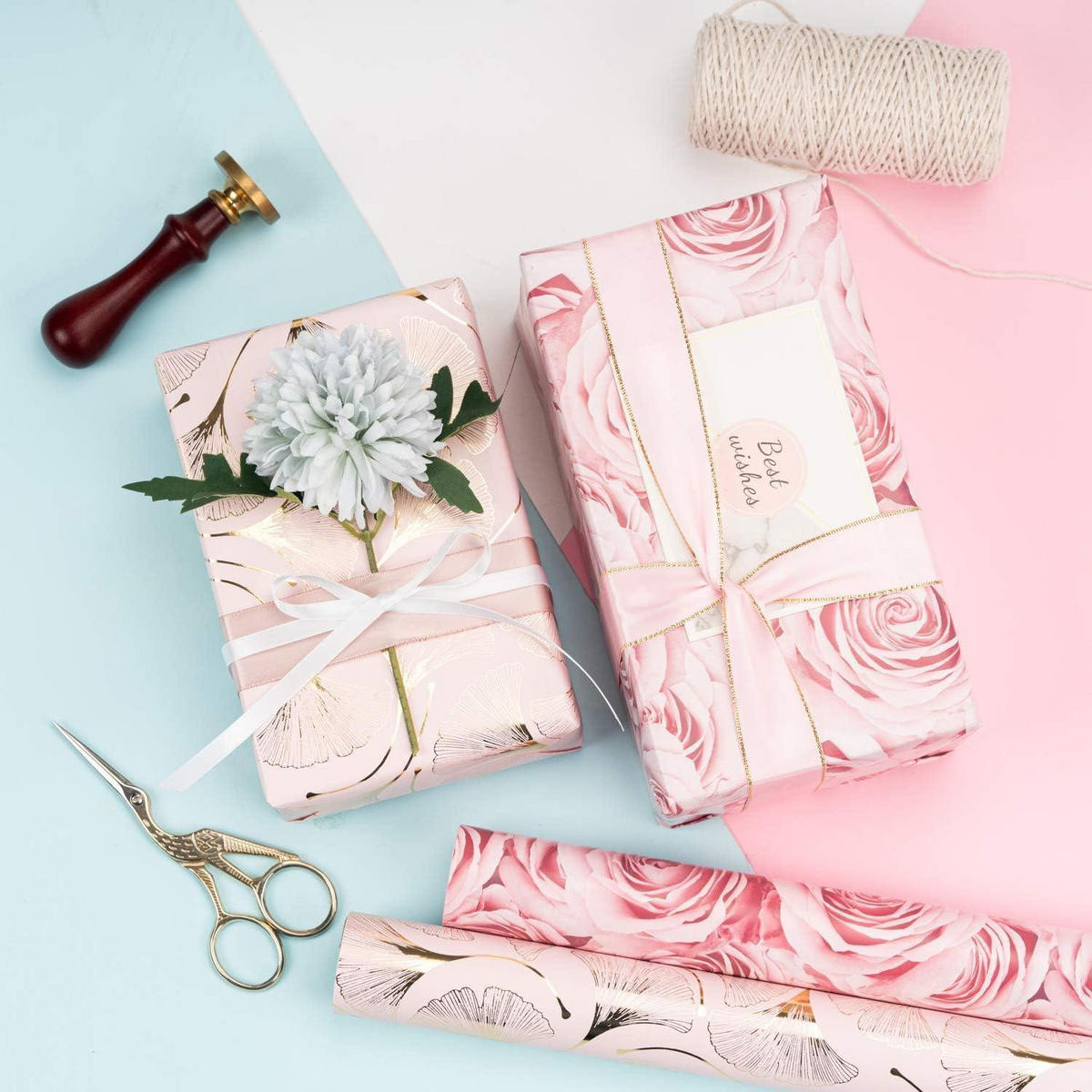GESCHENKPAPIER 3 Rollen Set Rosa Blumenmuster 43,2 cm x 3,05 m - Multicolor, Papier (6.7/11.8/6.7cm)