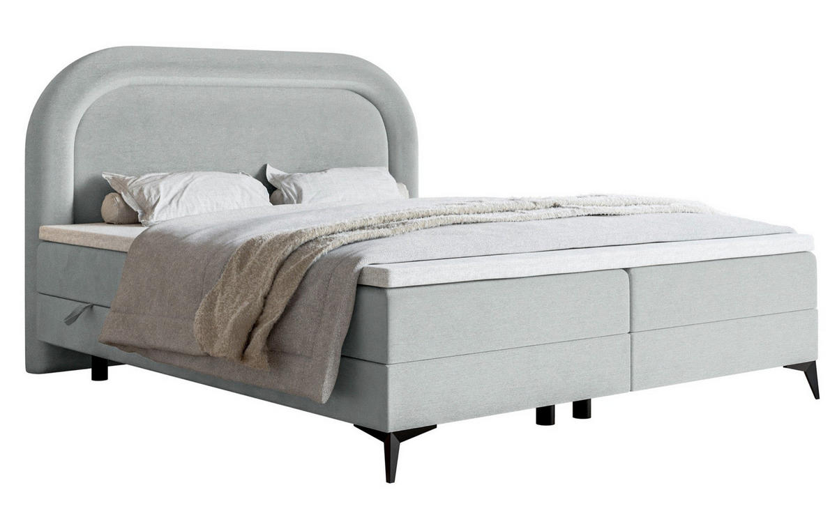 BOXBETT Loreo Hellgrau Samt wasserfest 160x200 cm - Hellgrau/Schwarz, Holz/Textil (160/200cm) - Selsey
