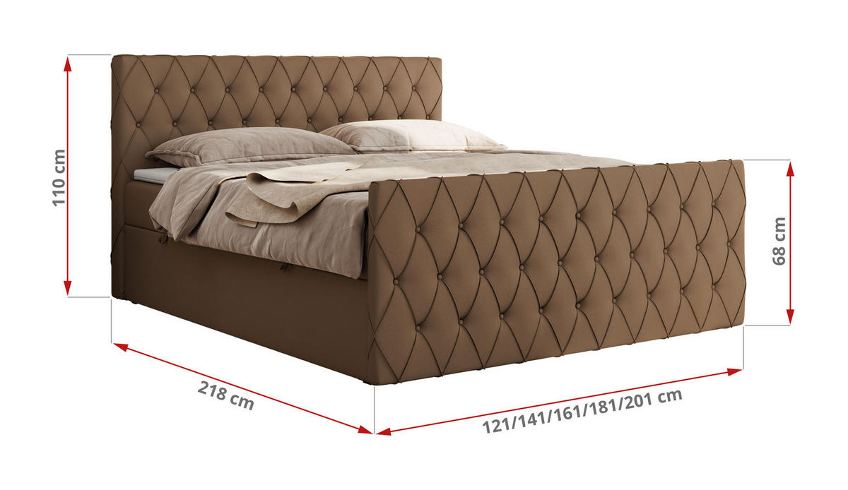BOXBETT MIREN DUO 120/200 - Braun Kunstleder - H3 - Braun, Holz/Textil (120/200cm) - MKS