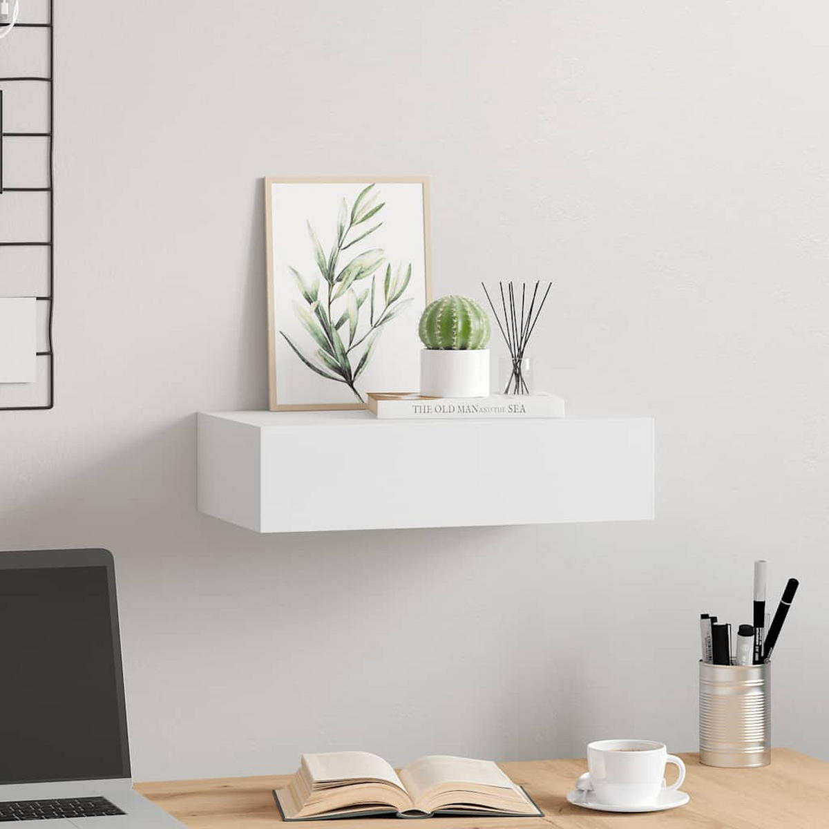 WANDREGAL Mit Schublade Weiss 40/23,5/10 Cm Mdf - Weiß, Holzwerkstoff (23.5/10/40cm) - vidaXL