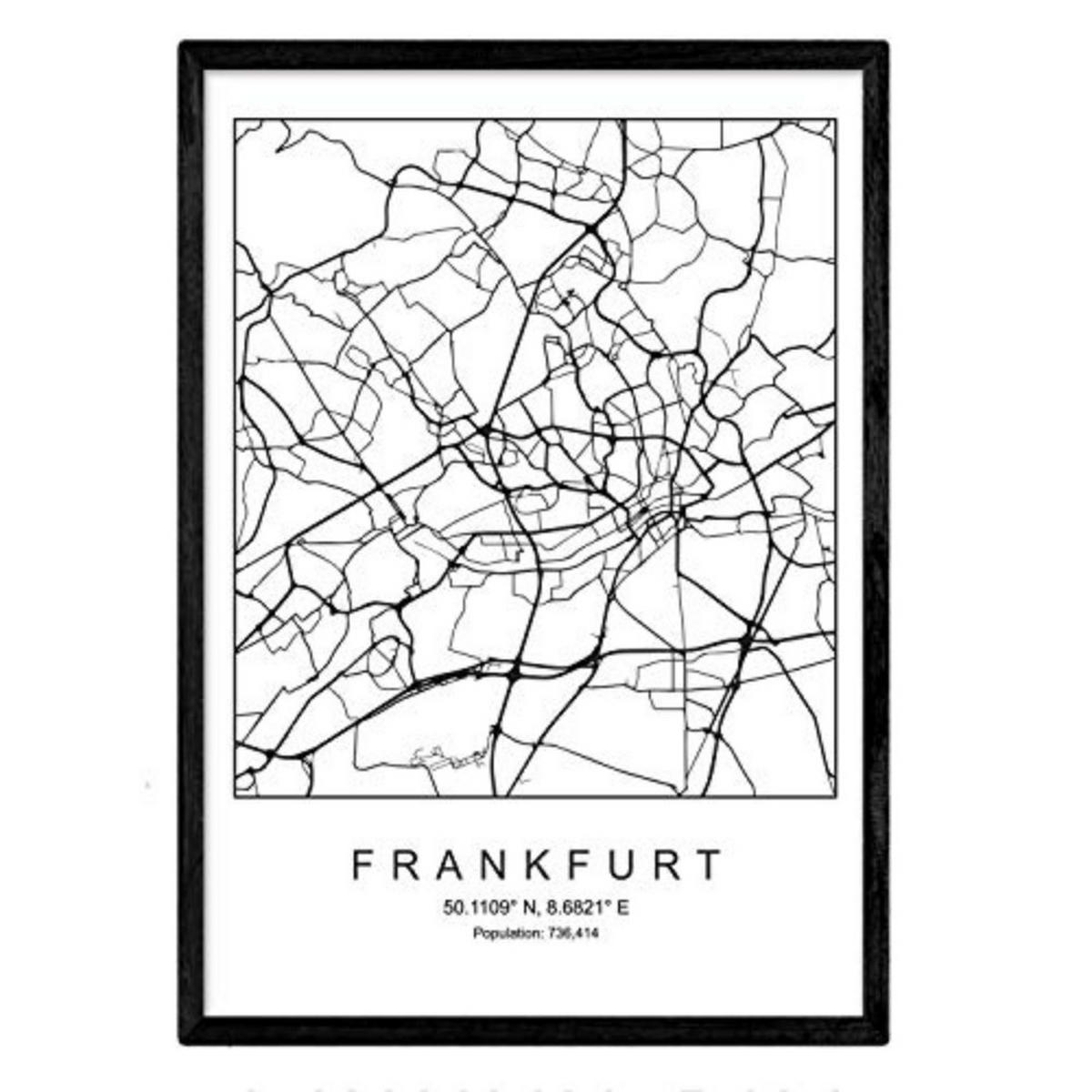 POSTER Frankfurt Minimalistische Stadtplanen A3 Rahmenlos - Klar, Papier (29.7/5/42cm) - Nacnic