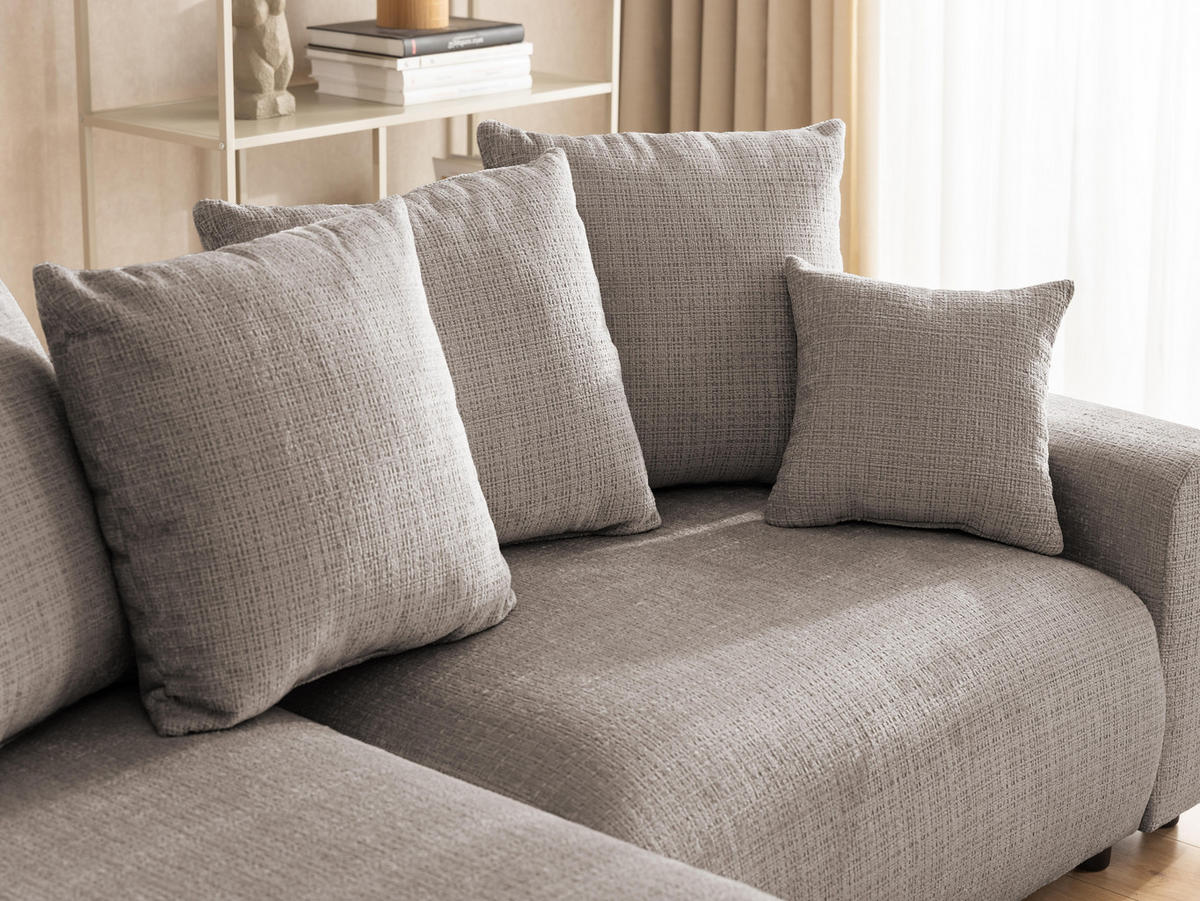 ECKSOFA Calma mit Schlaffunktion und Bettkasten im Bumpy-Design aus weichem Taupe Chenille-Stoff - Ottomane links - Taupe/Beige, Holz/Kunststoff (140/239cm) - S-Style Möbel