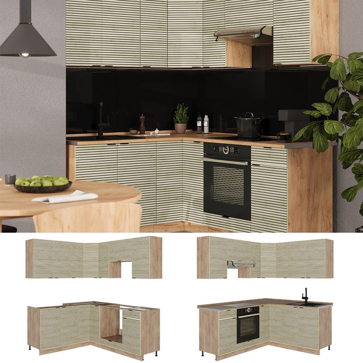 ROHOVÁ KUCHYŇA Fame-Line, Dubový panel/Dub Goldkraft, 190 x 160 cm, AP Marble - farba duba/dub medový, kompozitné drevo (190/206.8/60cm) - Vicco
