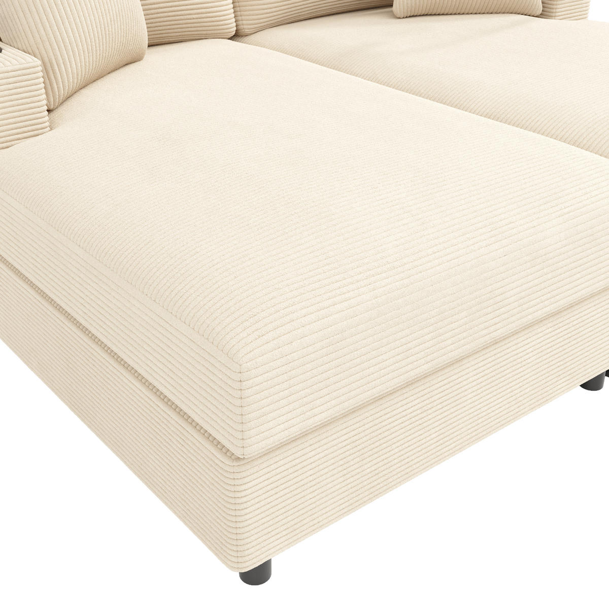 SCHLAFSOFA 2-SITZER Cord Beige mit USB, USB-C und Getränkehaltern - Beige, Holzwerkstoff/Kunststoff (163/82/140cm) - WISHDOR