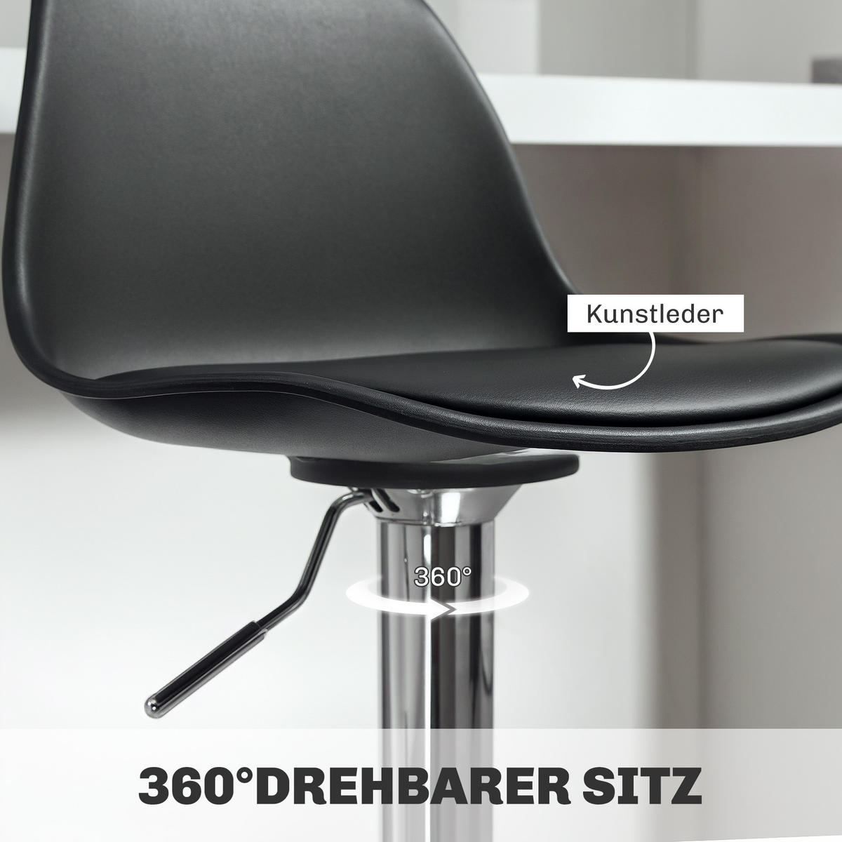 BARHOCKER 2er Set, Gepolstert Barstuhl mit Stahlgestell, Lehne für Küche Schwarz - Schwarz, Leder (41/104/42cm) - HOMCOM