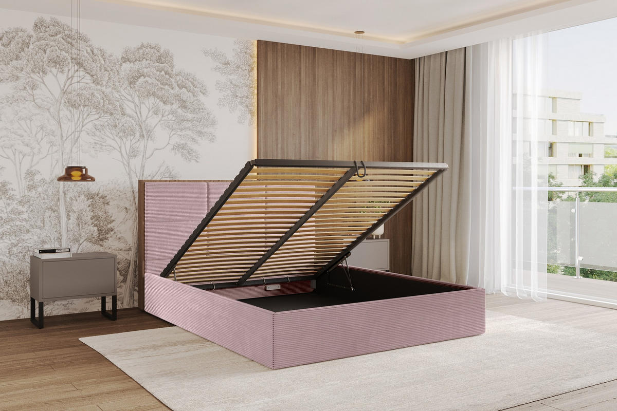 POLSTERBETT mit Bettkasten und Lattenrost, Bett mit Matratze H3/H4 - LILA 140x200 Rosa - Rosa, Holzwerkstoff/Textil (140/200cm) - ALTDECOR