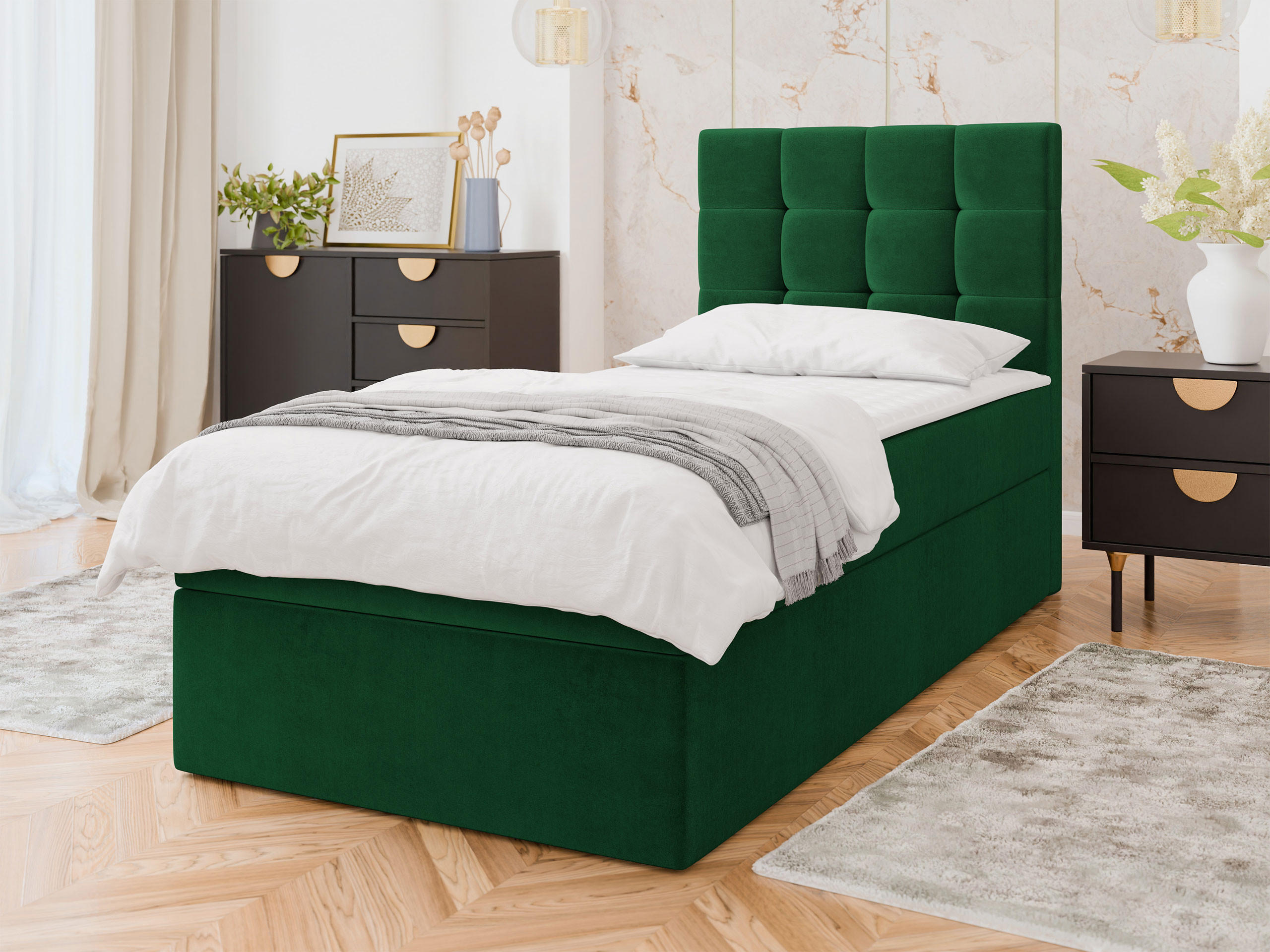BOXBETT Luanda Single - Schwarz/Grün, Holz/Kunststoff (100/200cm) - MIRJAN24
