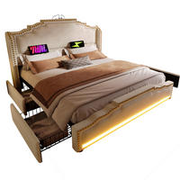 POLSTERBETT 140/200 cm Beige mit 4 Schubladen, LED-Beleuchtung und Matratze - Beige, Textil (140/200cm) - Flora Grace