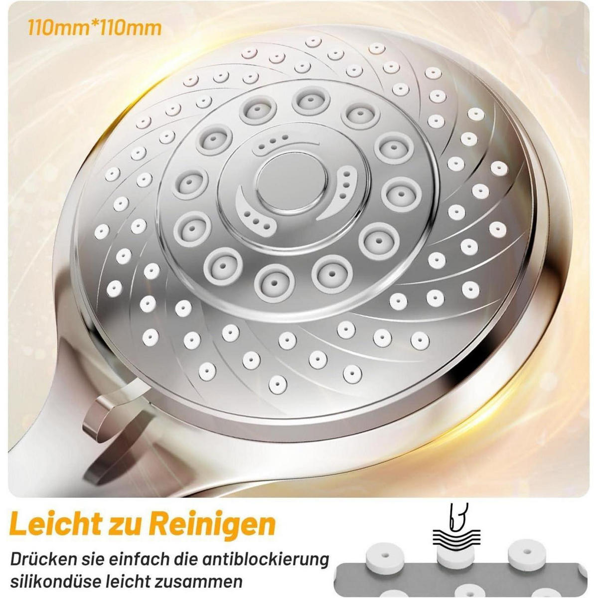 HANDBRAUSE Regendusche 6 Strahlarten Chrom - Silberfarben, Kunststoff (11/12.7/24.5cm)