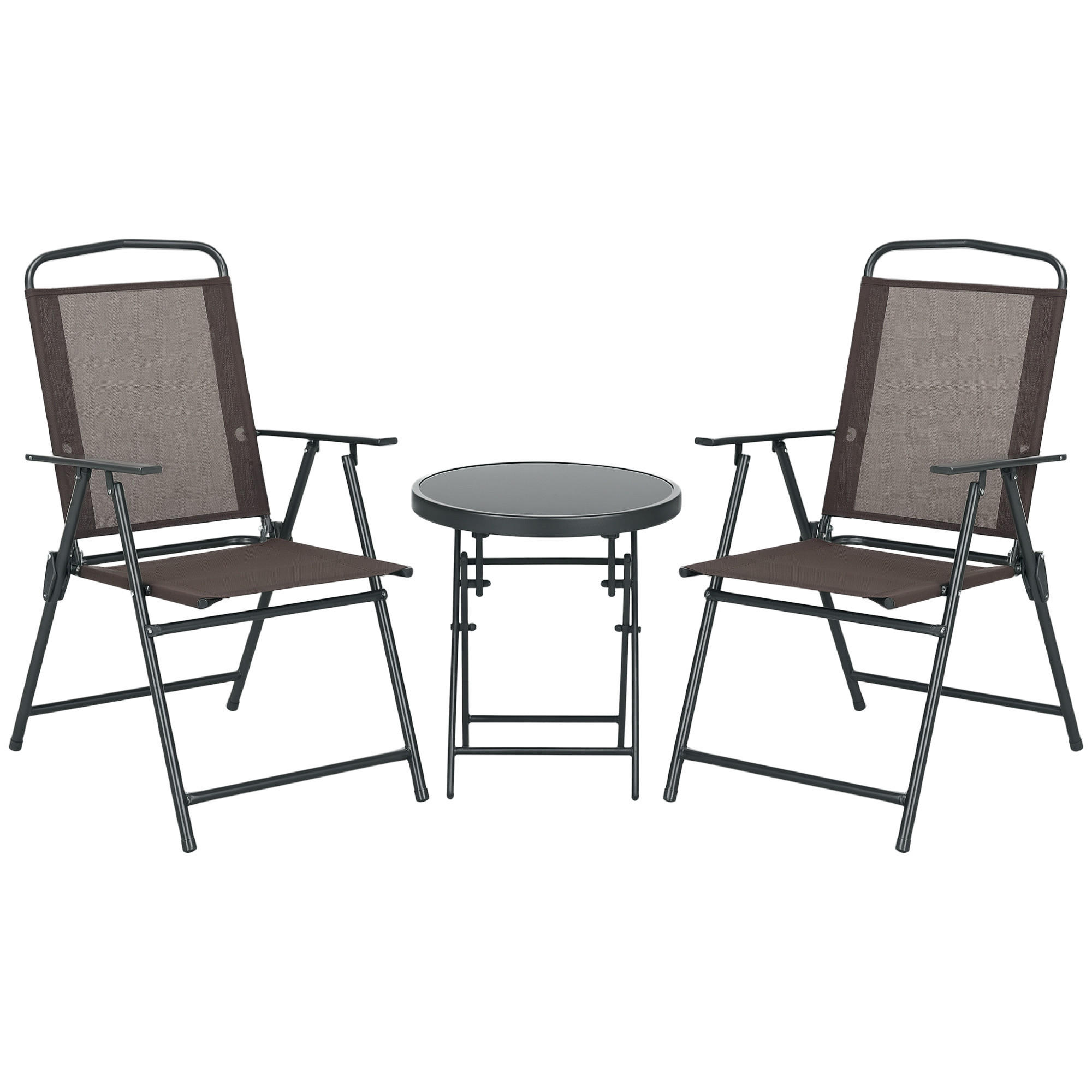 BISTRO-SET DE-07312 3-teilig, klappbar mit Glastisch Braun - Braun, Metall - ComfortXL