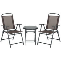 BISTRO-SET DE-07312 3-teilig, klappbar mit Glastisch Braun - Braun, Metall - ComfortXL