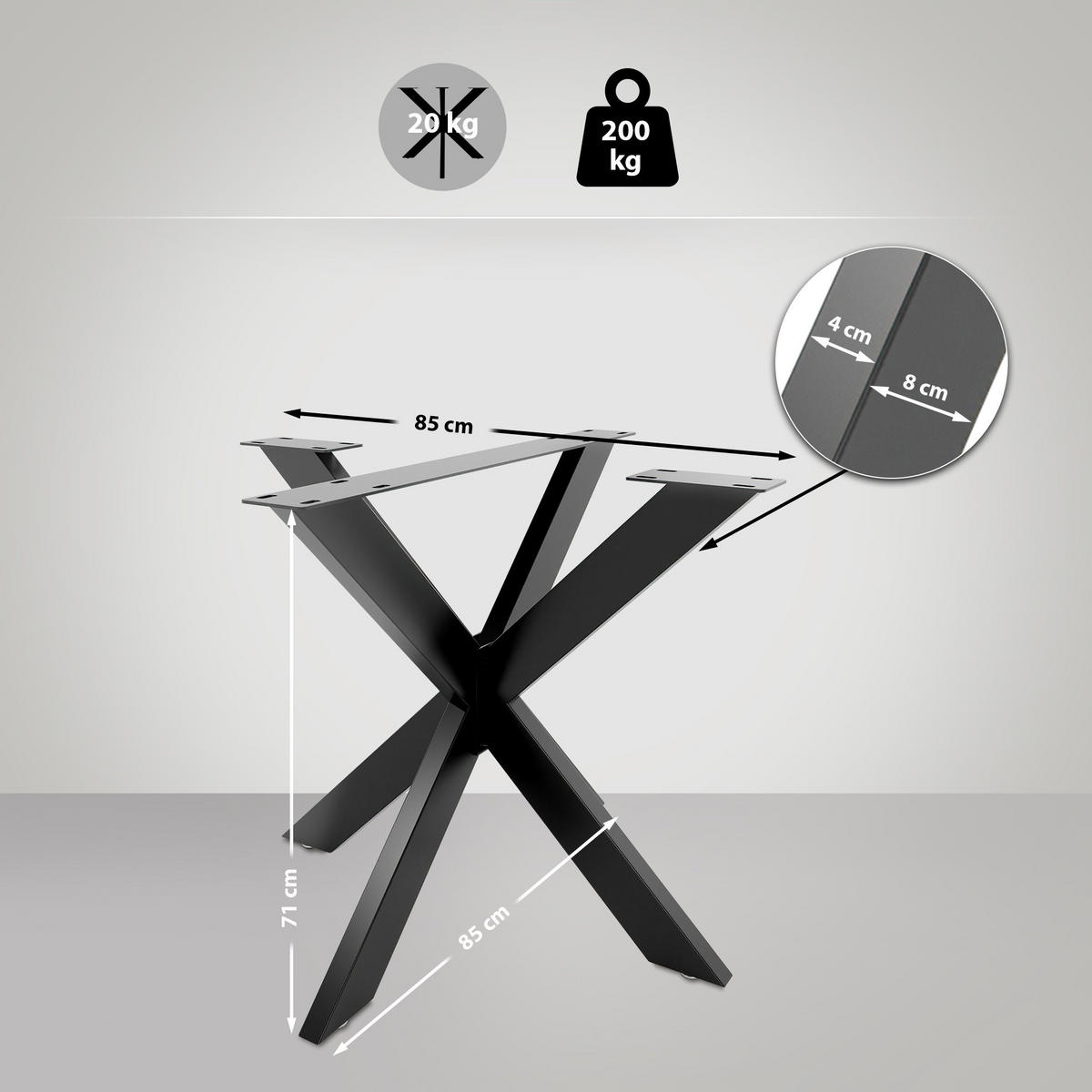 TISCHBEIN eckig 85/85/71 cm Metall schwarz - Schwarz, Metall (85/71/85cm) - CLP