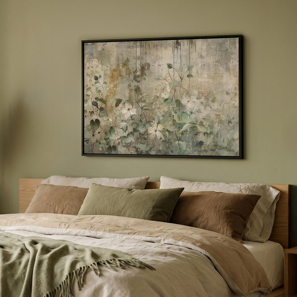LEINWAND Bilder mit Rahmen - Blumen - Blätter - Abstrakt - Modern - 100x70 - Grau, Textil (100/70cm) - MuchoWow