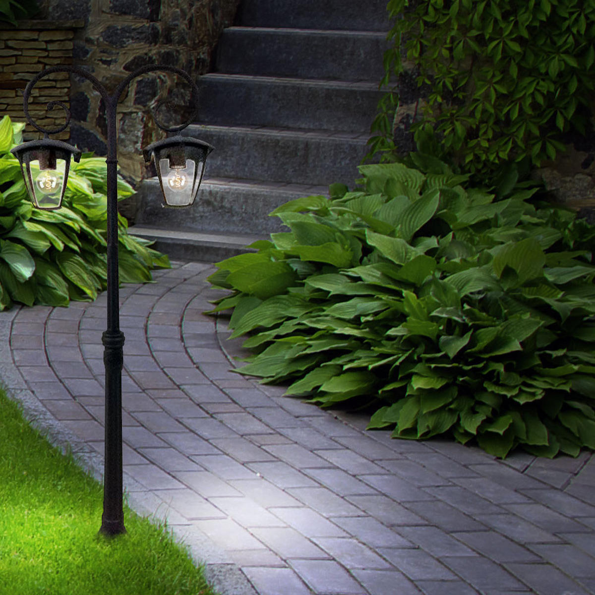 STEHLAMPE Alu Schwarz für Außenbereich - Schwarz, Glas (48/48/141cm)