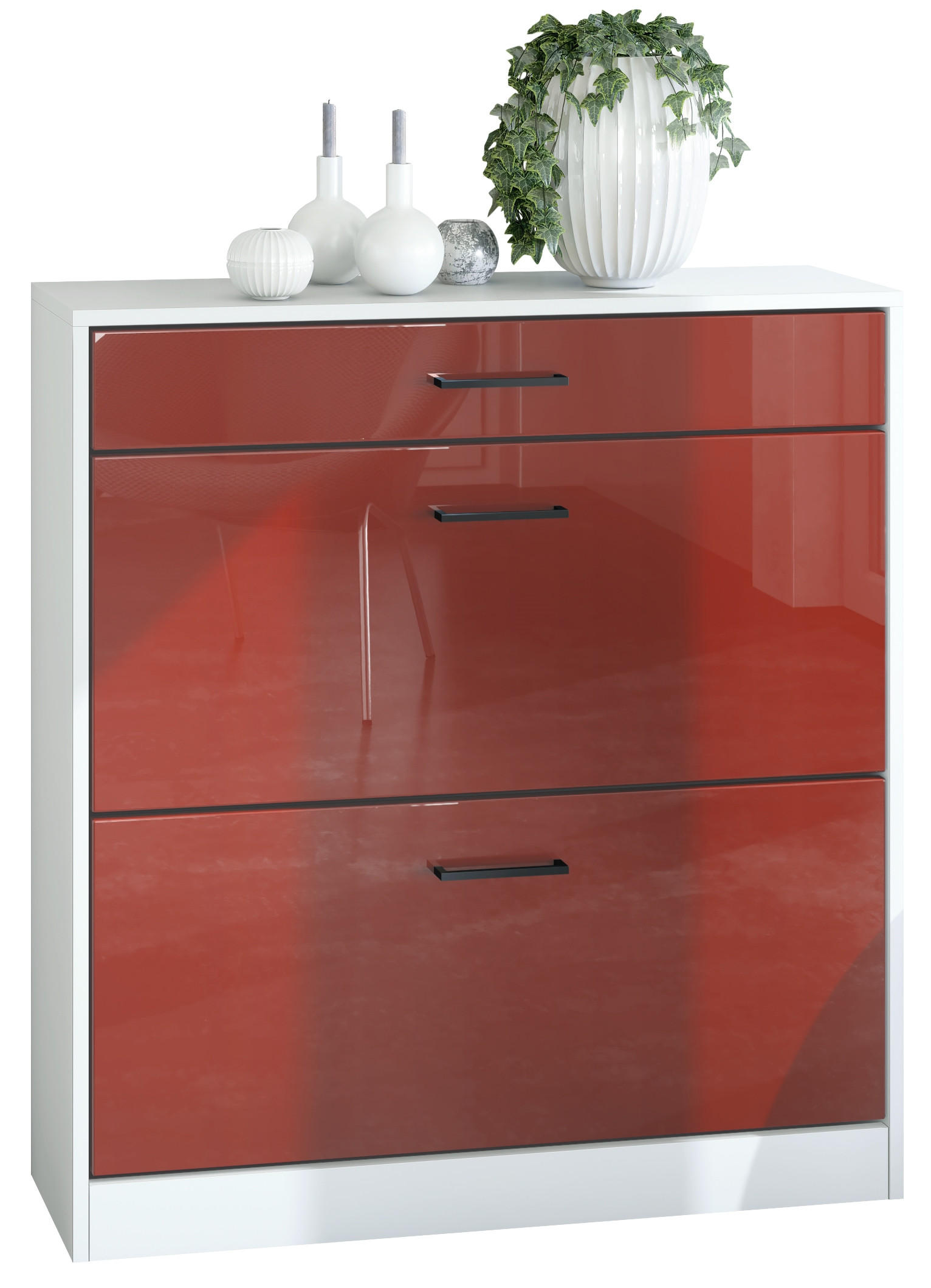 SCHUHSCHRANK Elvas Front in Bordeaux Hochglanz - Bordeaux, Holzwerkstoff (89/95.5/27cm) - Vladon
