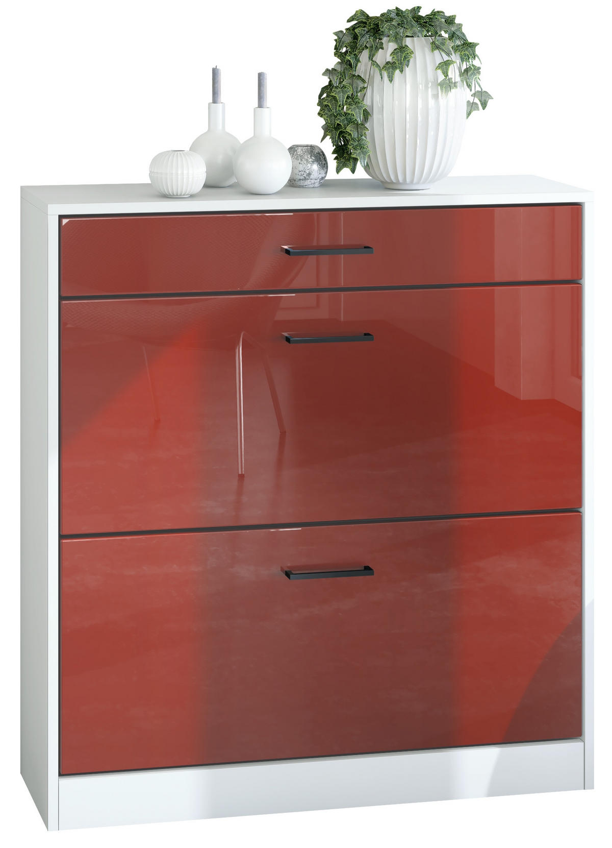 SCHUHSCHRANK Elvas Front in Bordeaux Hochglanz - Bordeaux, Holzwerkstoff (89/95.5/27cm) - Vladon