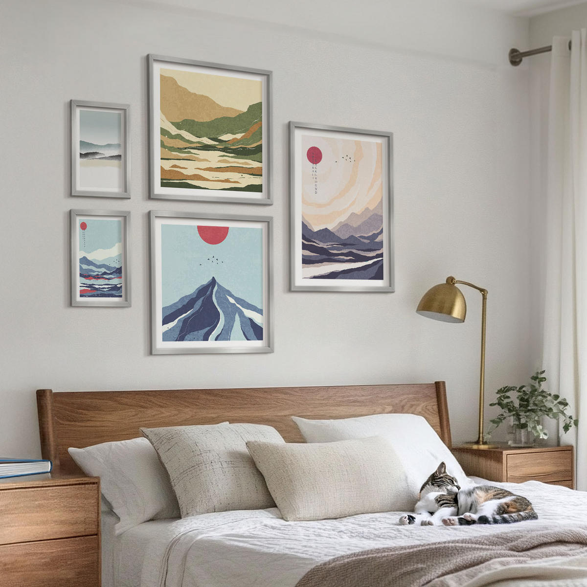 BILDER SET 5er Set - 50x50 cm & 20x30 cm & 40x60 cm Silberner Rahmen - Farbenfrohe abstrakte Flussberge - Silberfarben, Kunststoff (40/60cm) - TULUP