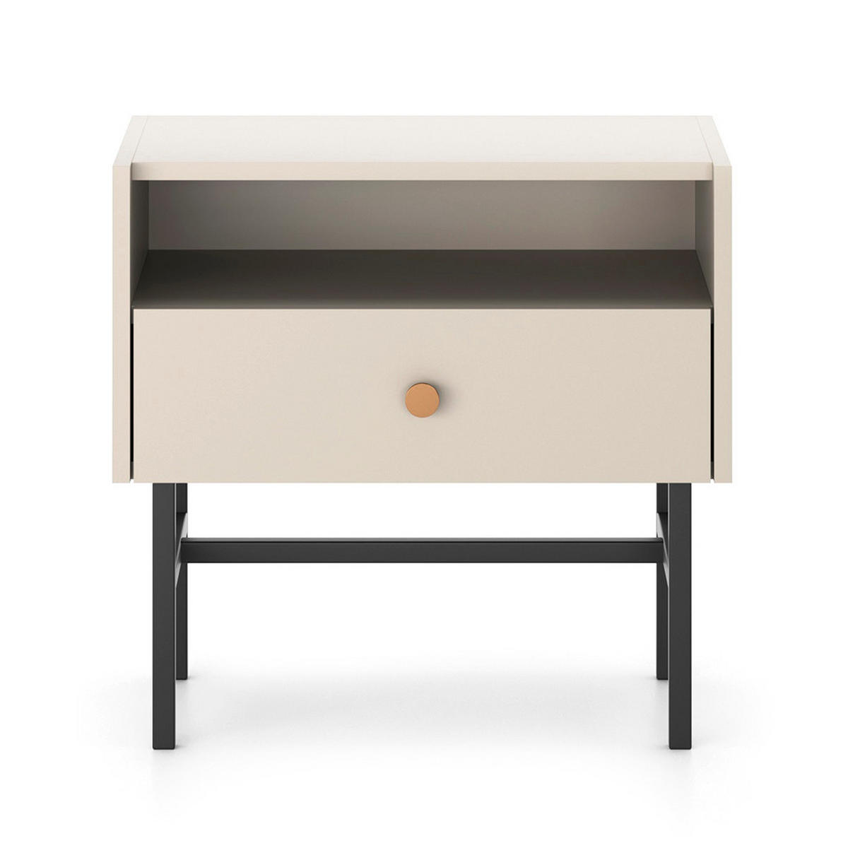 NACHTTISCH Dalia mit 1 Schublade und Metallbeinen, 55 cm, Kaschmir - Kaschmir/Schwarz, Holzwerkstoff/Metall (55/52/39cm) - Beautysofa