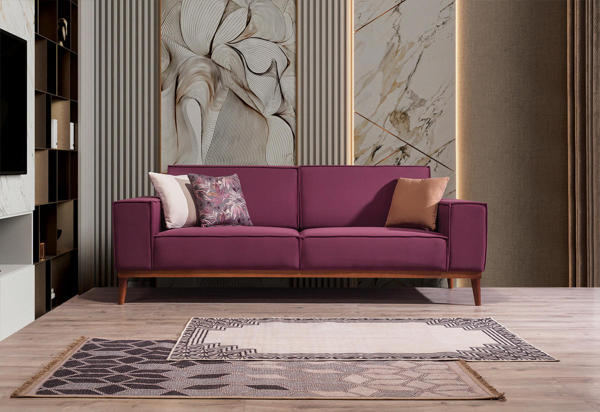 SITZGARNITUR Retry Grau Stellvariante:2+1+1 - Violett, Holz (187/85/100cm) - Villa Möbel