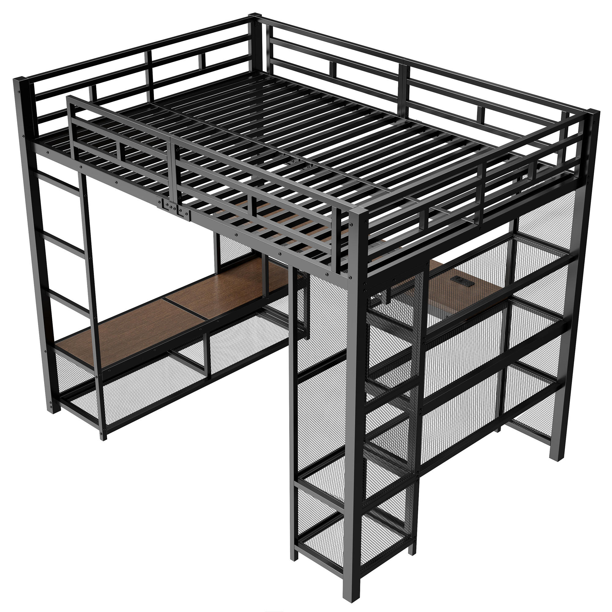 HOCHBETT 140/200 cm DE-32857 mit Schreibtisch und LED Schwarz - Schwarz, Metall (140/200cm) - ComfortXL