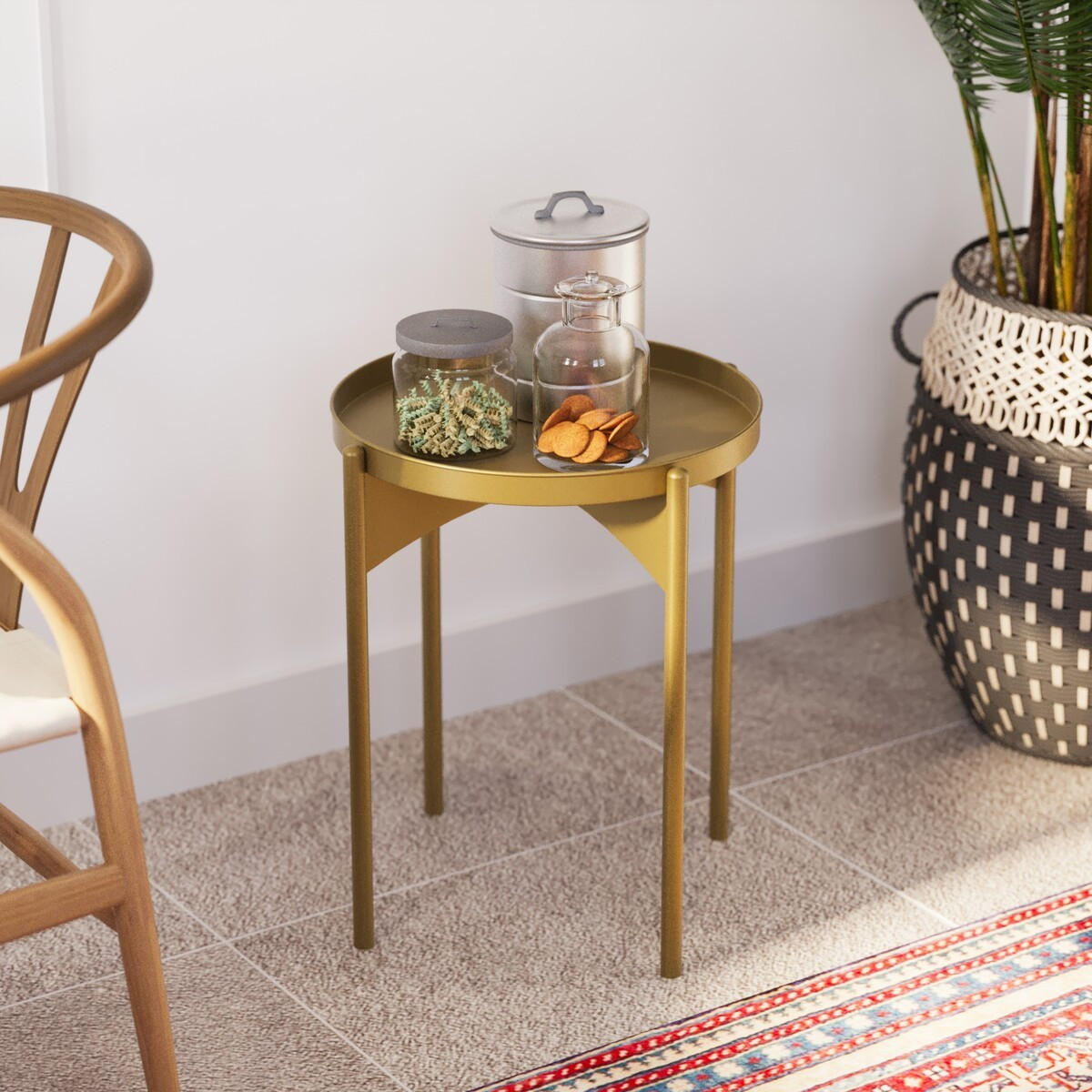 BEISTELLTISCH mit runder metallplatte 44/44/57 cm - Goldfarben, Metall (44/44/57cm) - Calicosy
