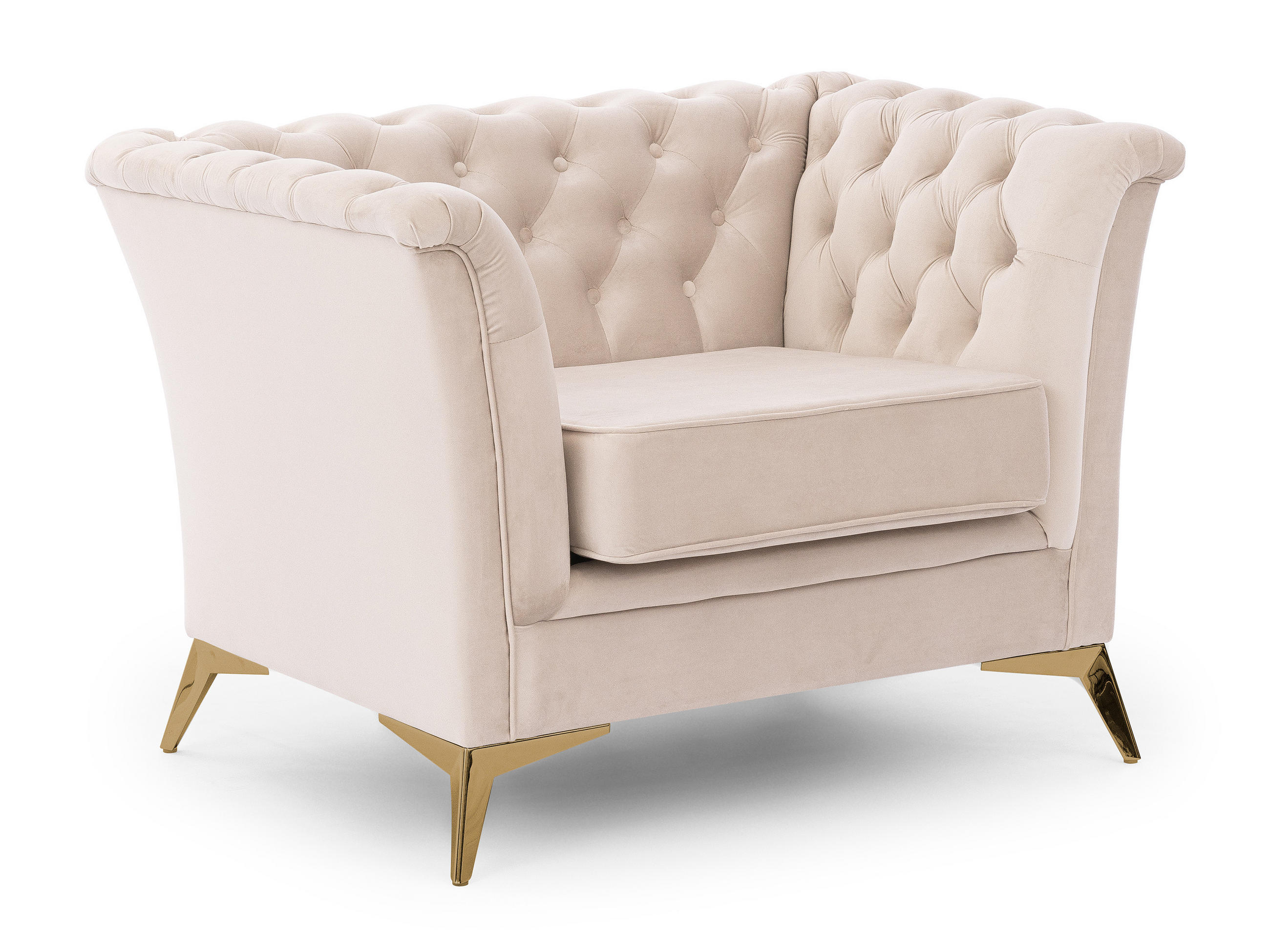 CHESTERFIELD-SESSEL Whitby Beige Samt mit goldenen Füßen - Beige/Goldfarben, Holz/Textil (116/78/82cm) - S-Style Möbel