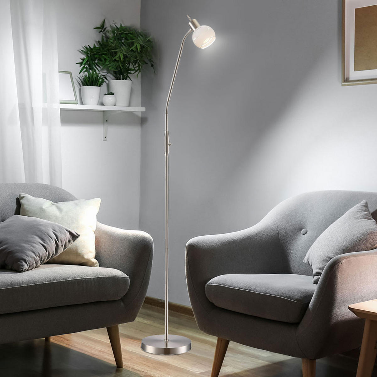 LED STEHLEUCHTE ELLIOTT Silber Metall Glas - Silberfarben, Glas (49/49/145cm) - Globo Lighting