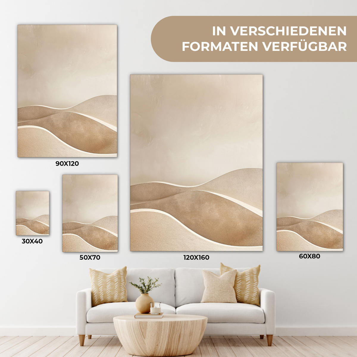LEINWANDBILD Beige - Natur - Abstrakt - Modern 60x80 cm - Beige, Textil (60/80cm) - MuchoWow