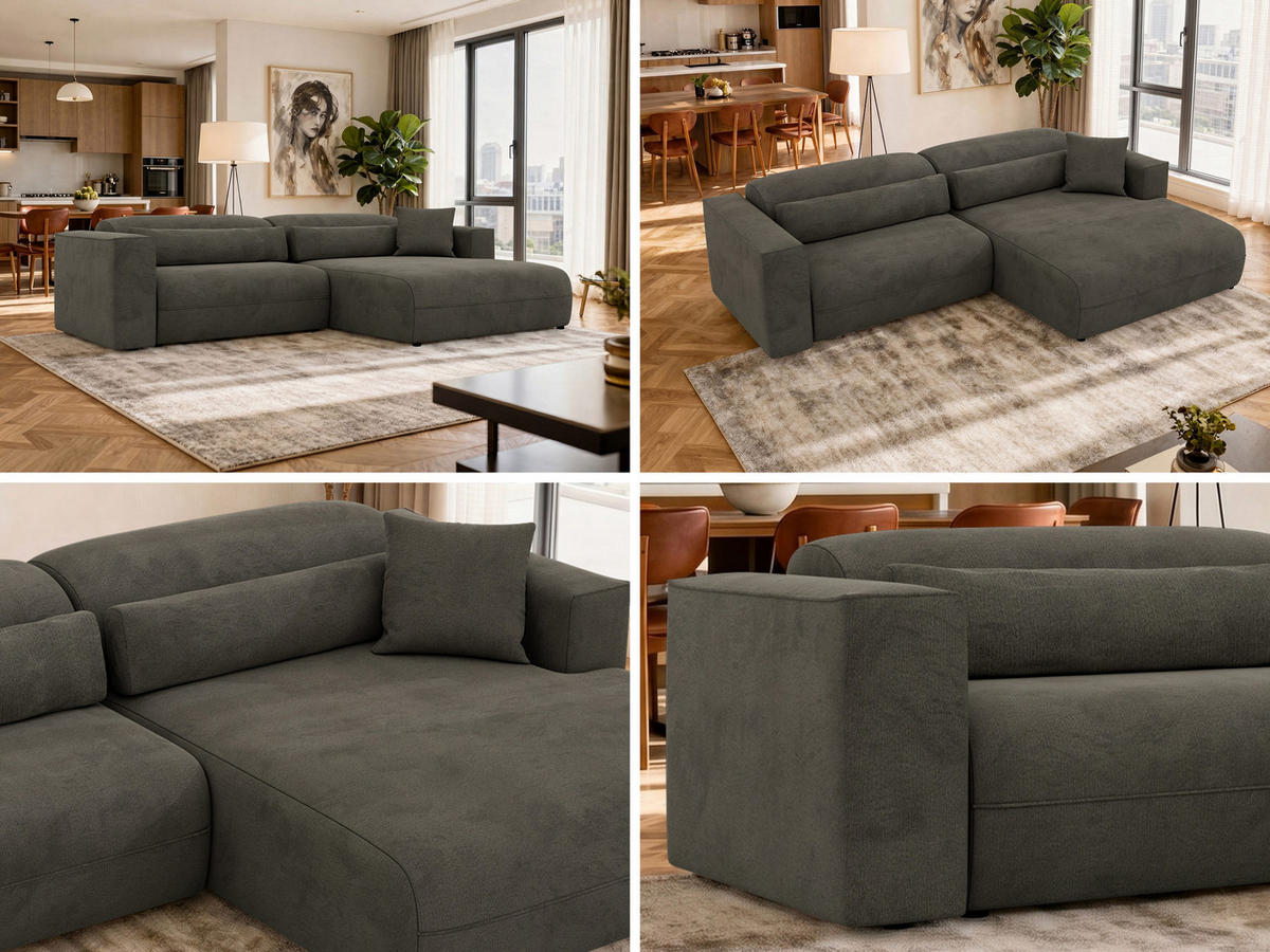 ROHOVÁ SEDAČKA PAZURRO L - Tmavosivá Samet - Vpravo - čierna/tmavosivá, textil/plast (288/180cm) - MKS