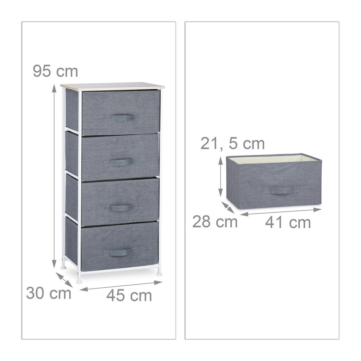 REGALSYSTEM - Grau, Holzwerkstoff/Textil (45/95/30cm) - Relaxdays