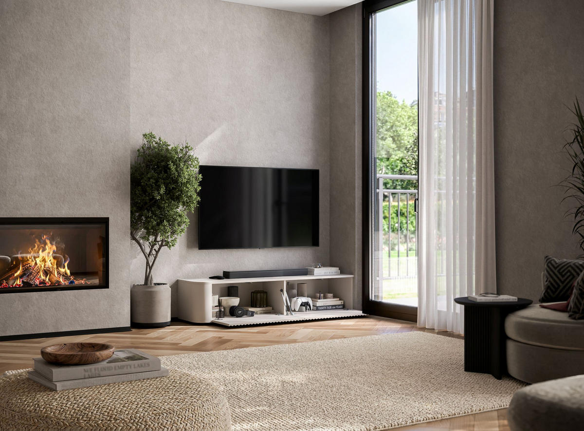 TV komoda Aurora matná kašmírová 140 cm s nízkymi nožičkami - kašmírová, kompozitné drevo (140/31/35cm) - Meble Lindner