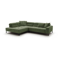 ECKSOFA MIT MOTORISCHEM SITZVORZUG OHIO Grün Cord - Schwarz/Grün, Textil/Metall (311/219cm) - KAWOLA