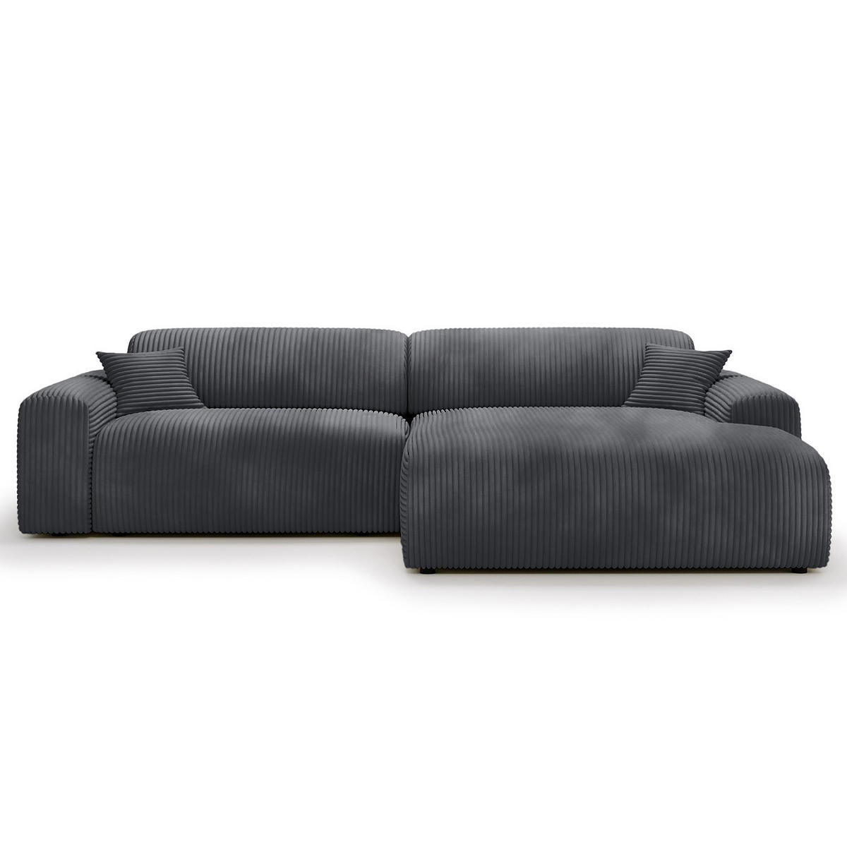 ECKSOFA mit Longchair - Cord - Blau/Schwarz, Kunststoff/Textil (284/178cm) - home24