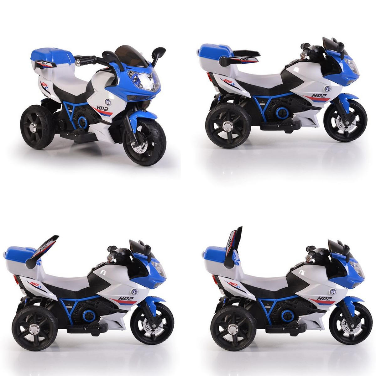 ELEKTROFAHRZEUG Motorrad HP2 FB-6187 blau mit Musikfunktion, Spielzeugkorb, ab 3 Jahre - Blau, Kunststoff (96/46/60cm) - Moni