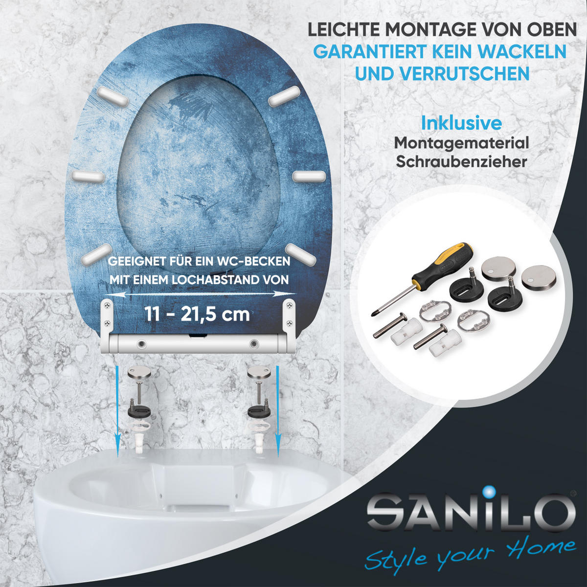 WC-SITZ mit Absenkautomatik & Top Fix Solium - Blau, Holzwerkstoff (37.7/5.5/48cm) - Sanilo